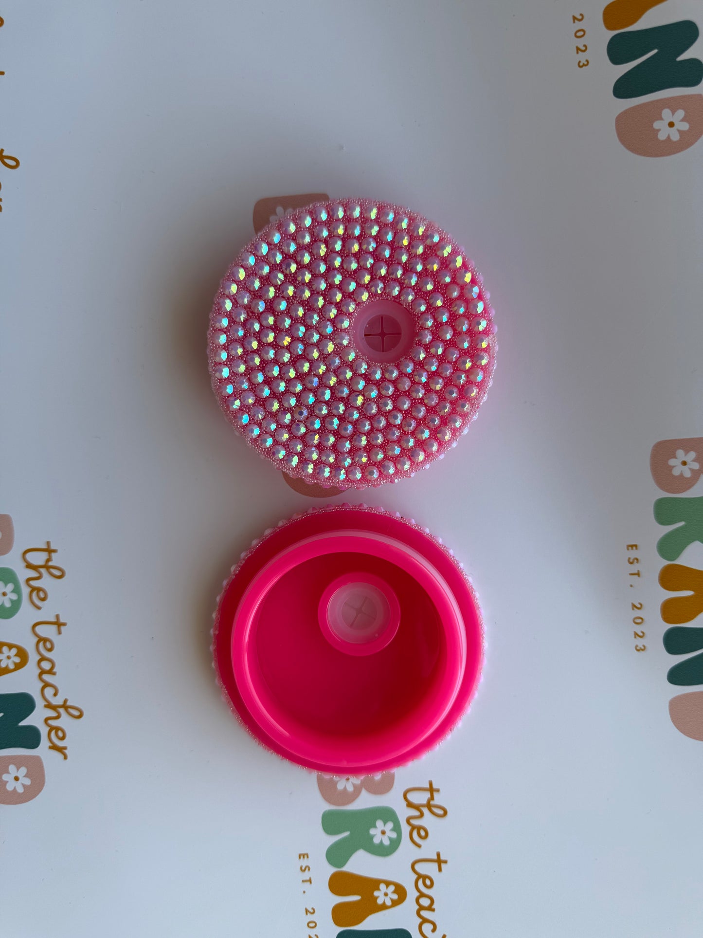 Bedazzled Glass Tumbler Lid - Bright Pink