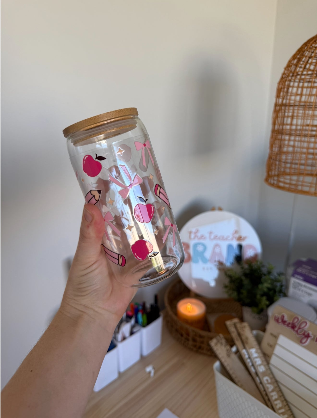 Pink Pencil Bow Tumbler