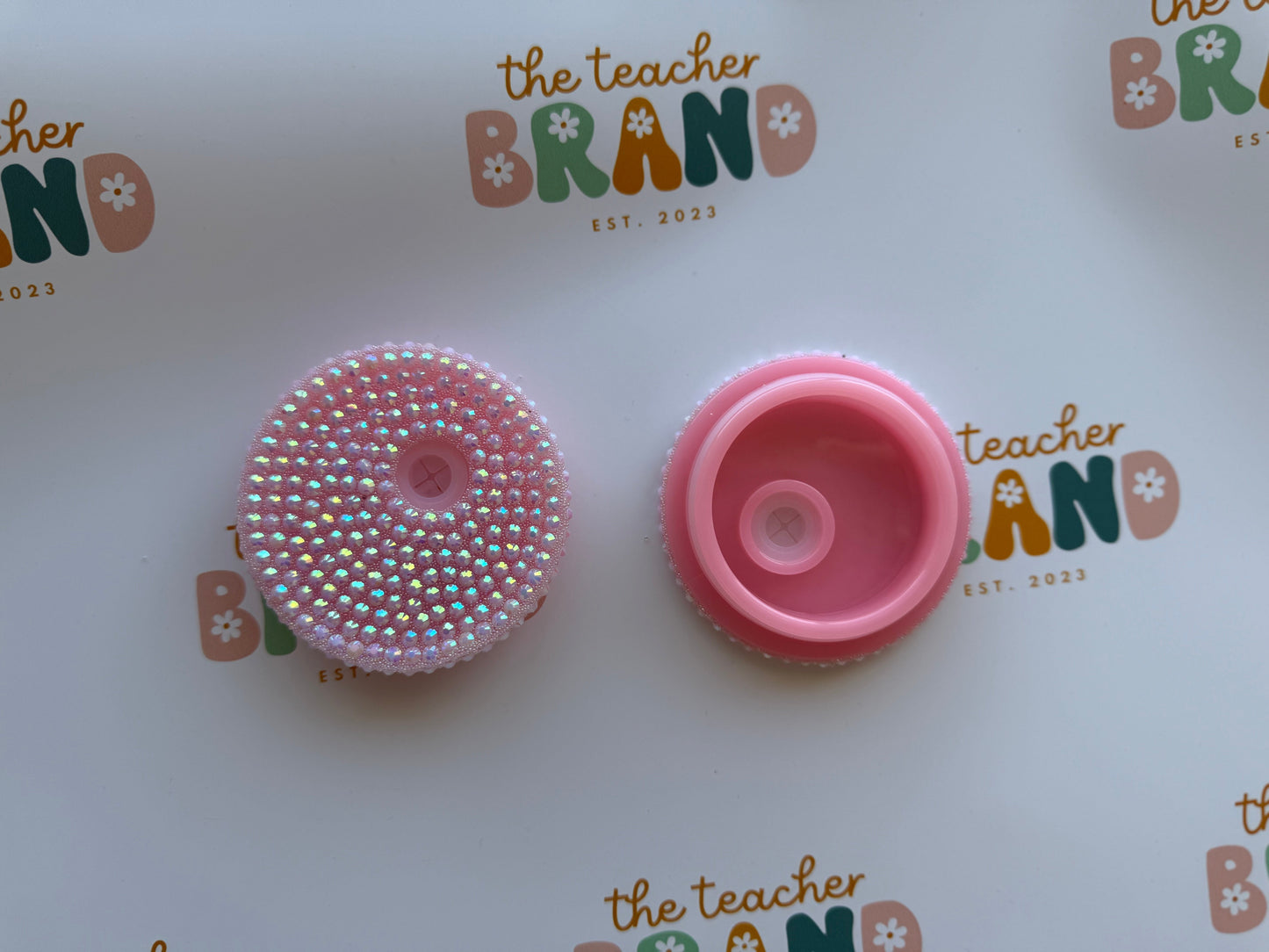 Bedazzled Glass Tumbler Lid - Baby Pink