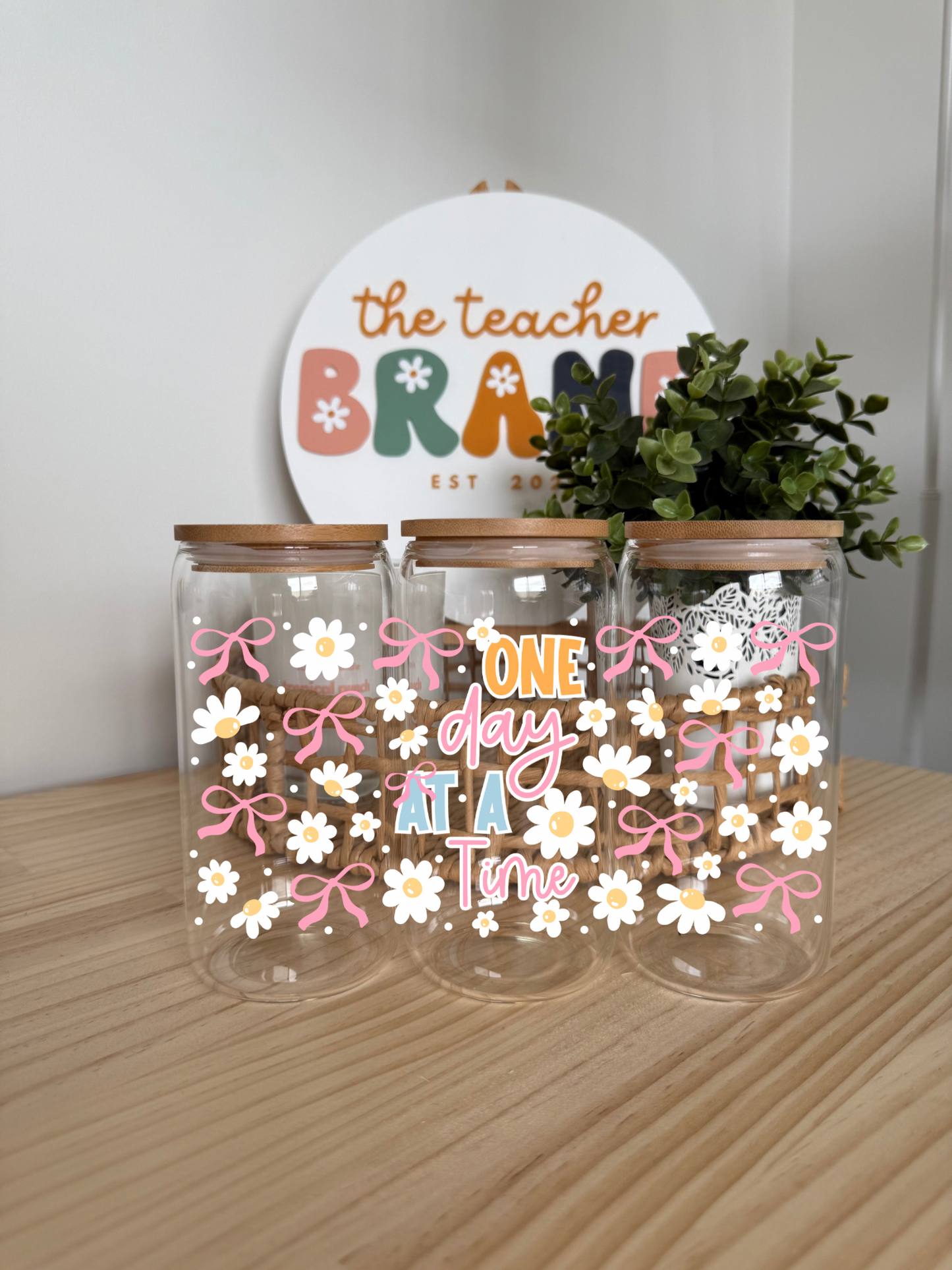One Day At A Time Floral Glass Tumbler