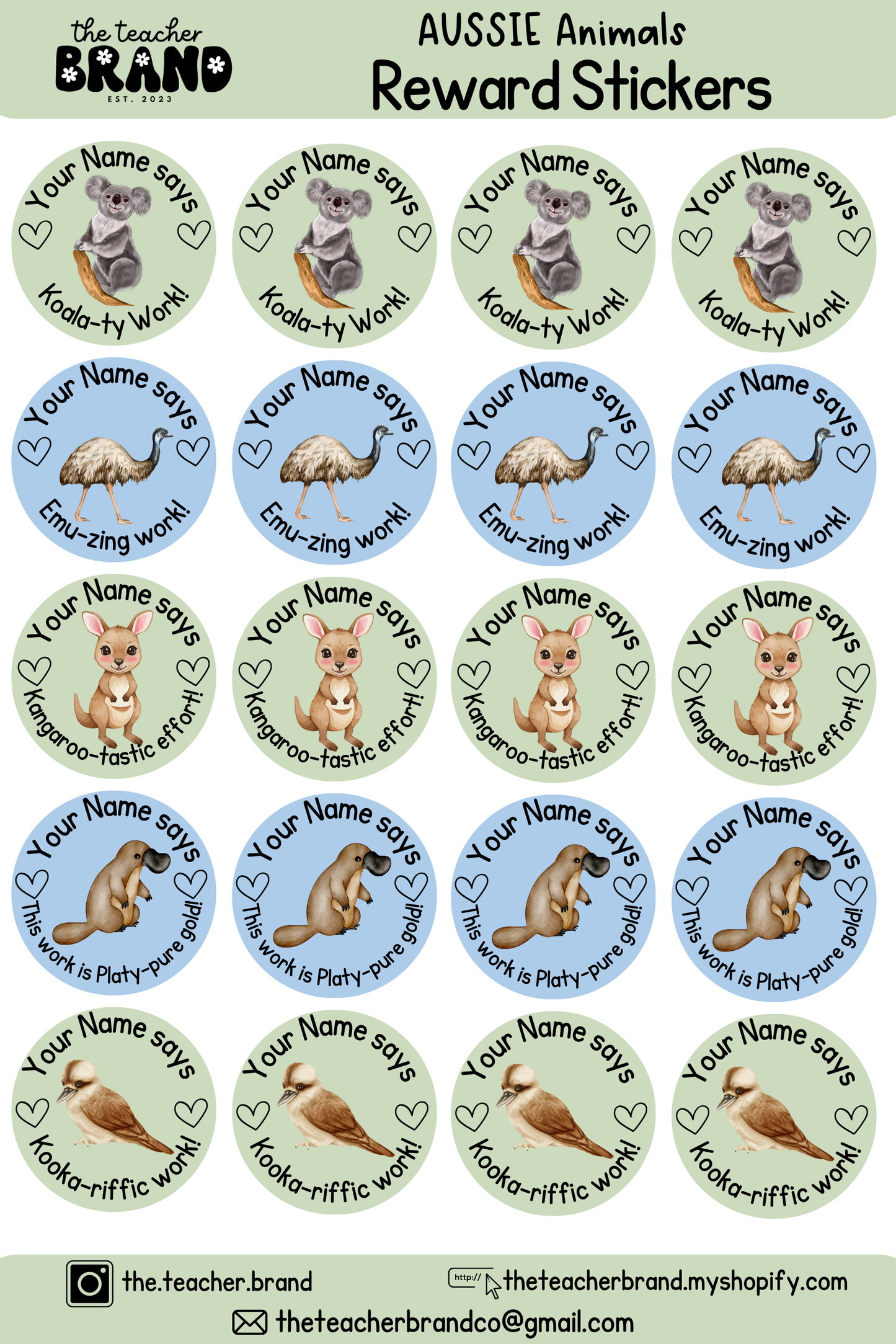 Aussie Animals Sticker Sheets