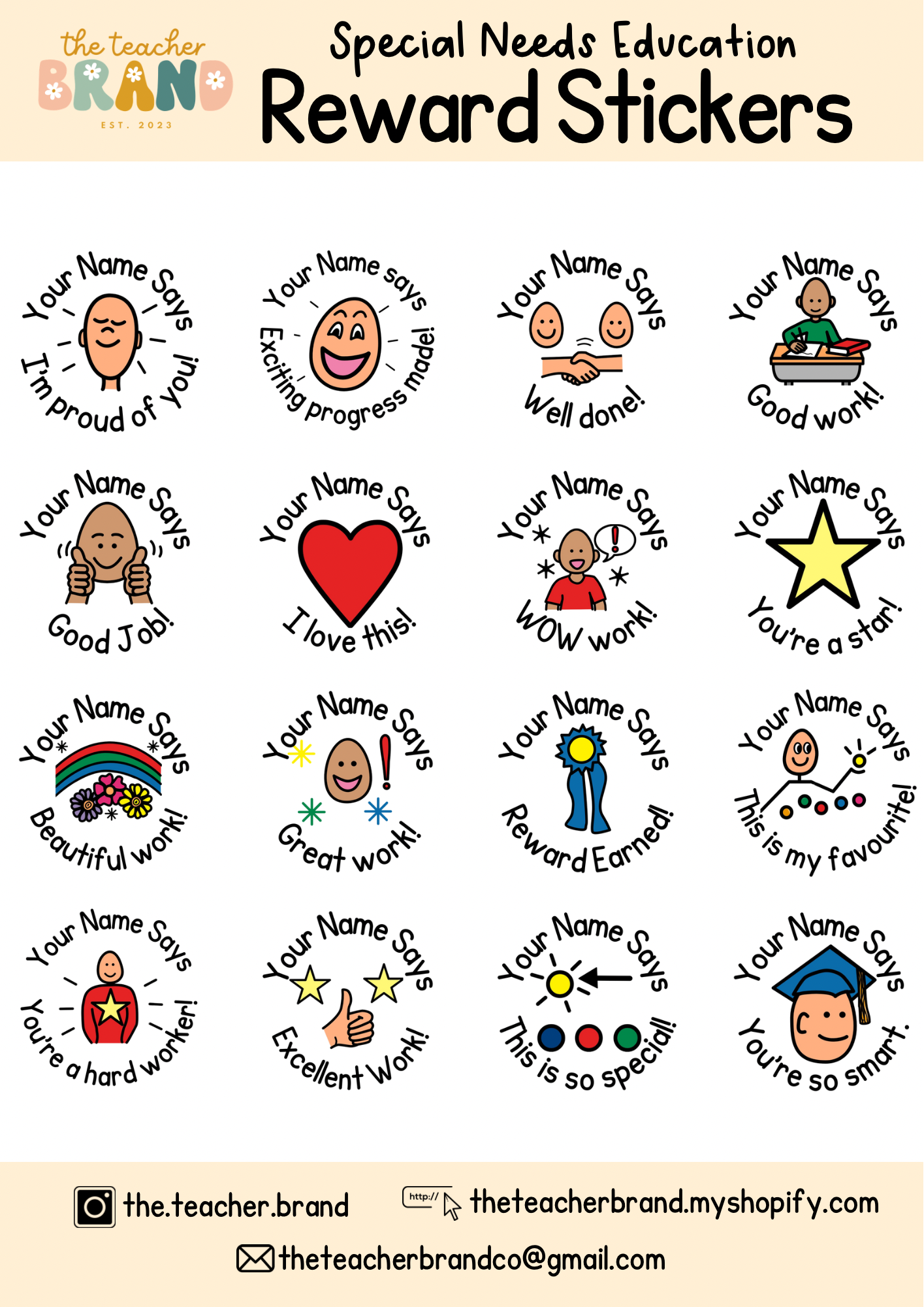 Special Education Sticker Sheets