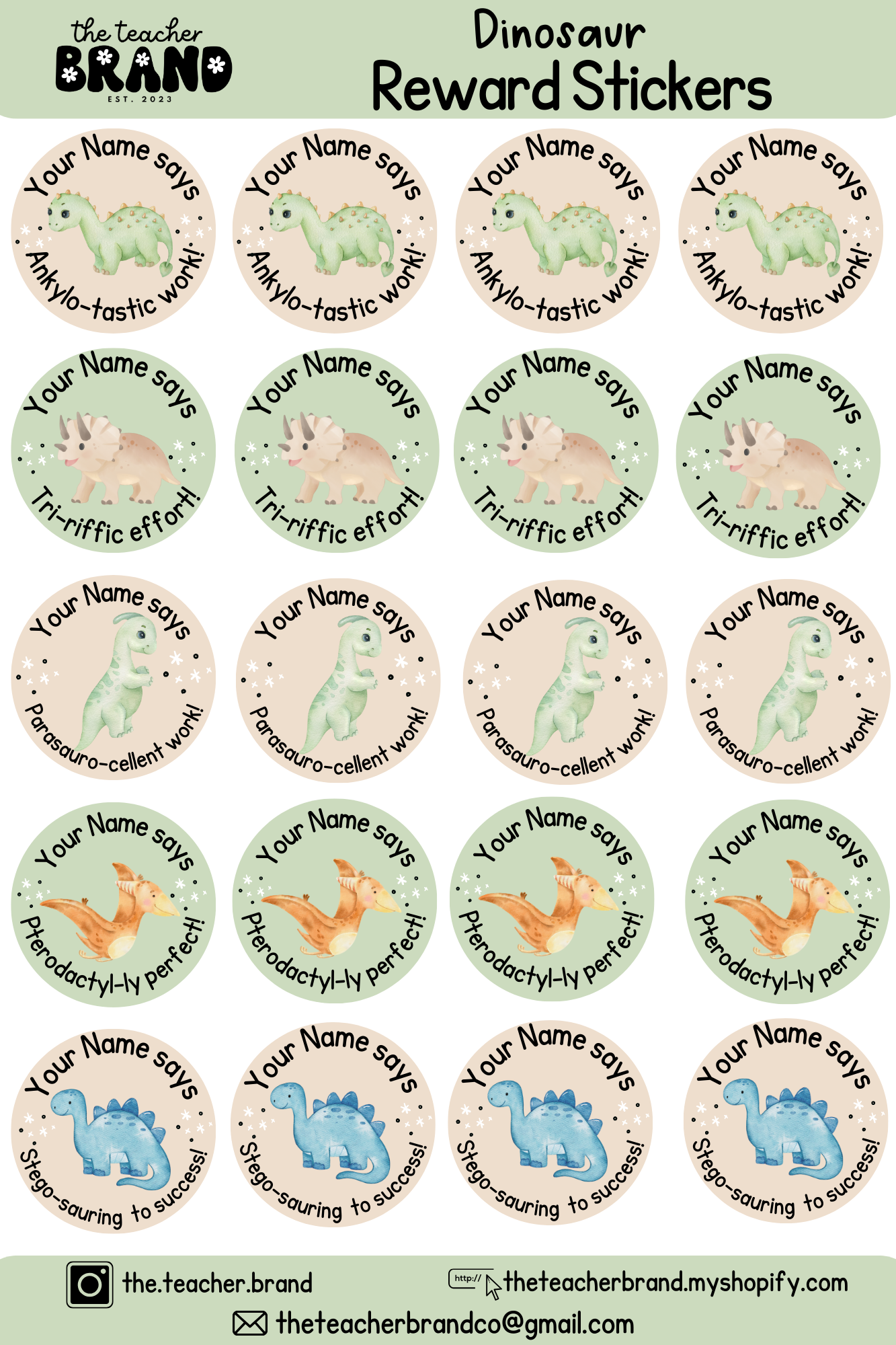 Dinosaur Sticker Sheets