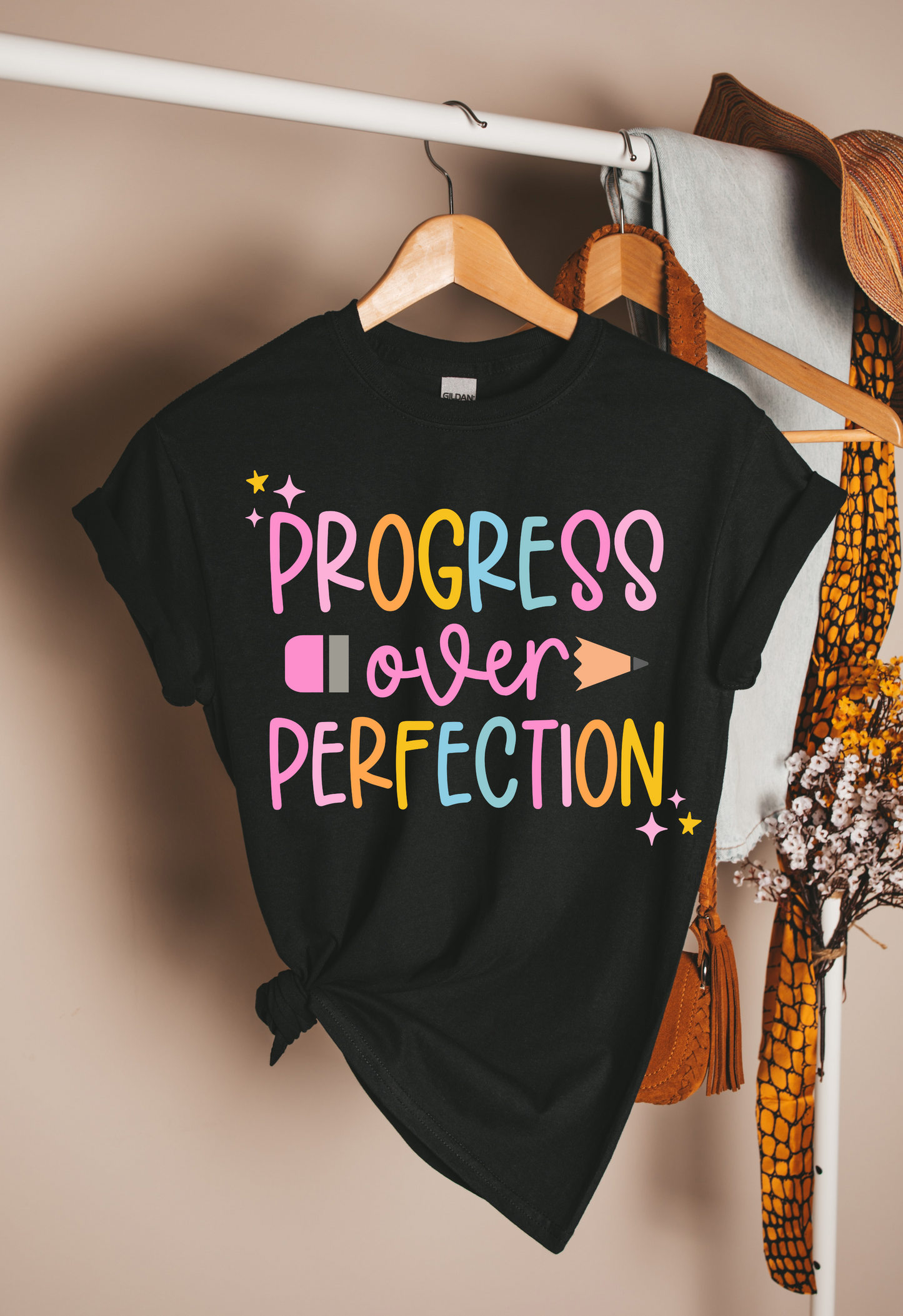 Progress over Perfection Pencil Teacher T-shirt
