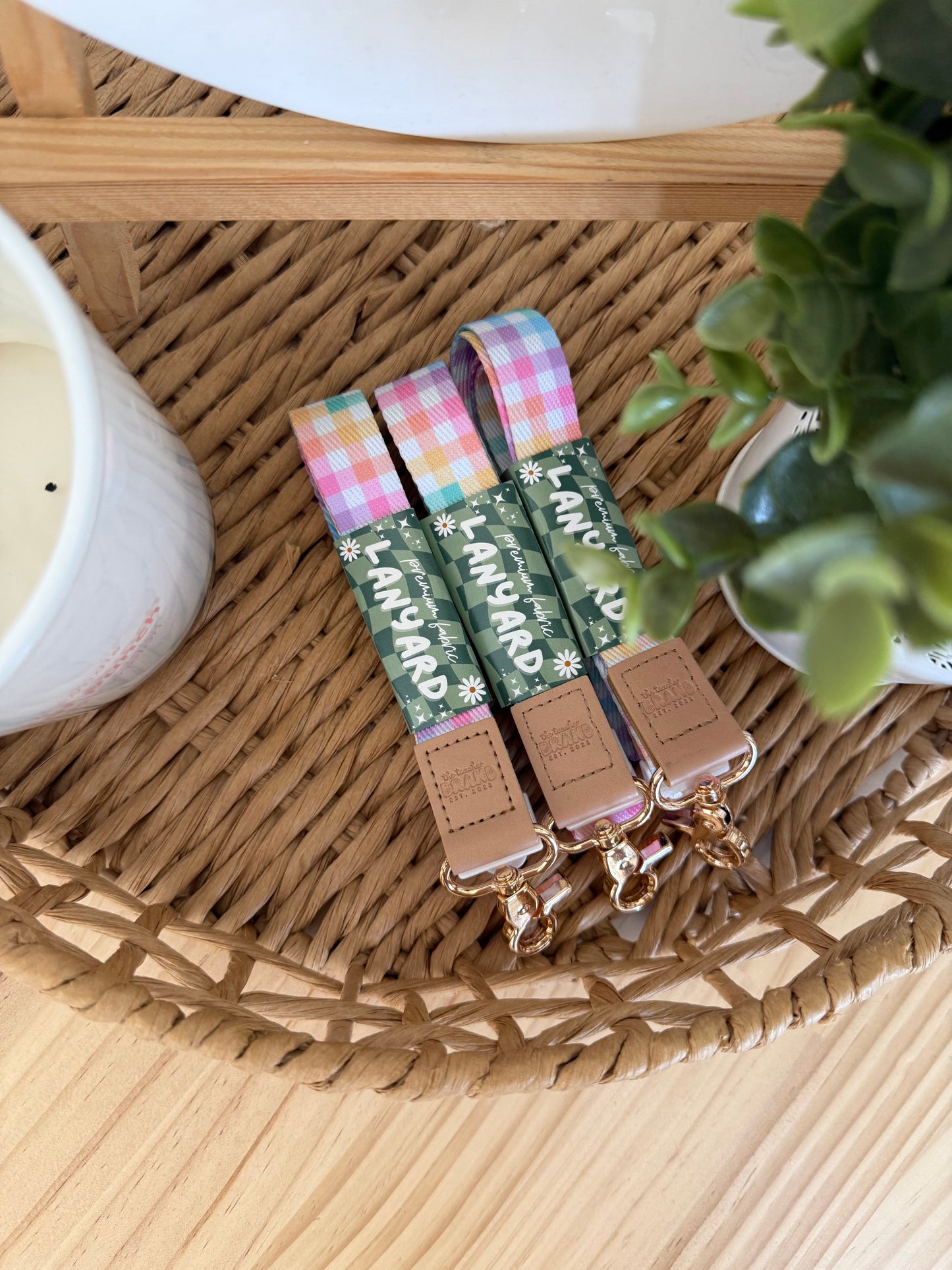 Rainbow Gingham Fabric Lanyard