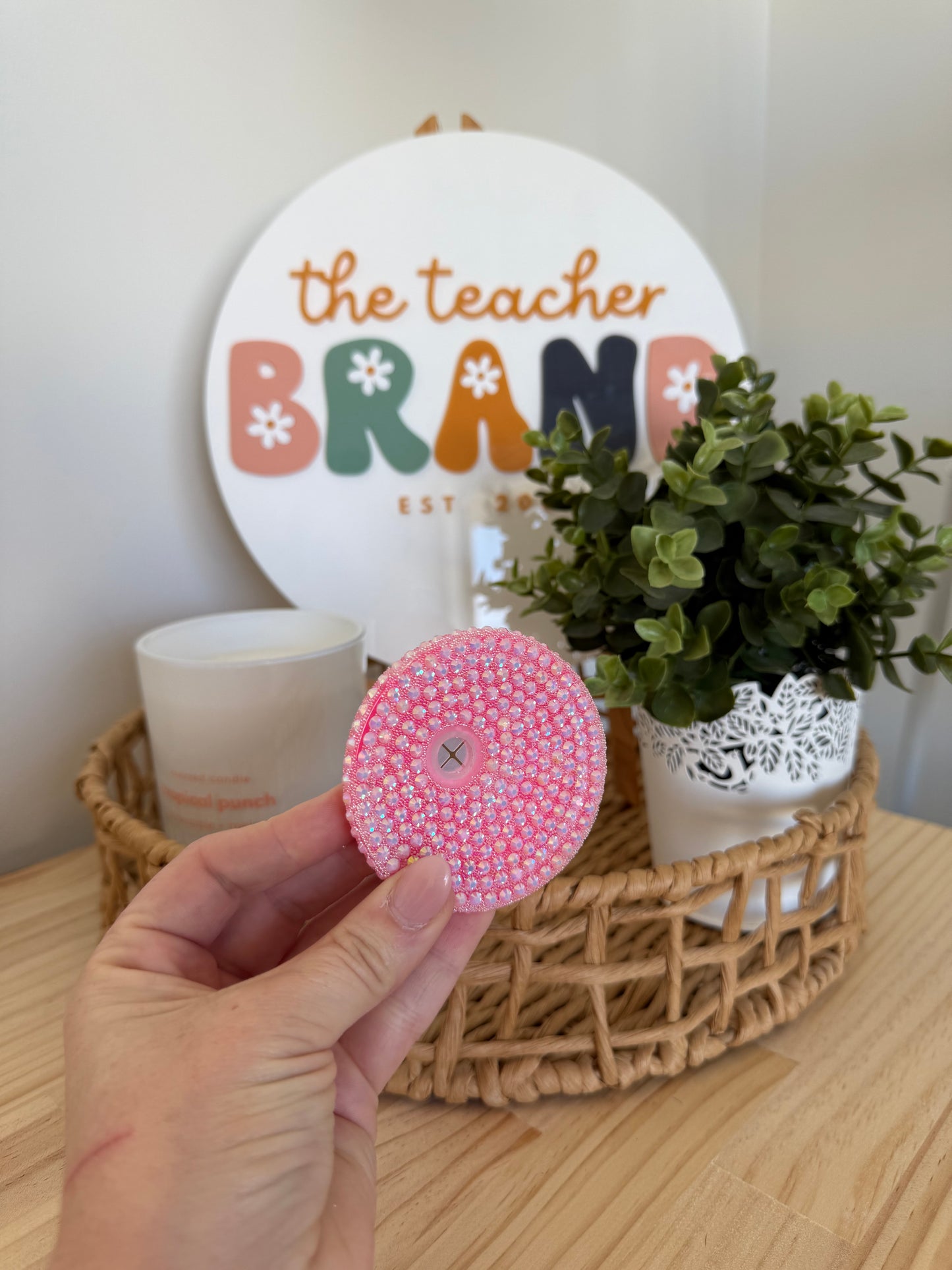 Bedazzled Glass Tumbler Lid - Bright Pink