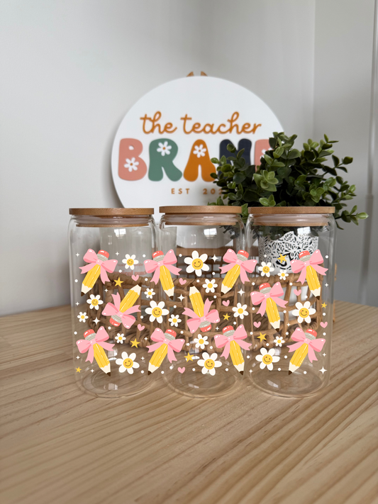 Happy Pencil Bow Glass Tumbler