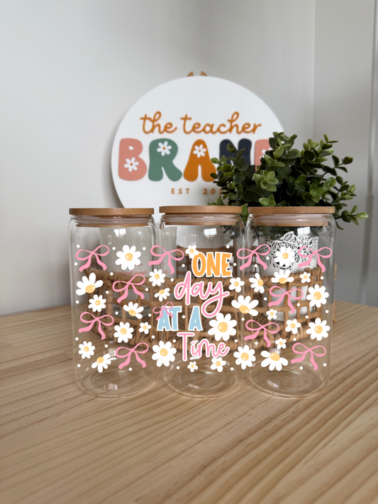 One Day At A Time Floral Glass Tumbler