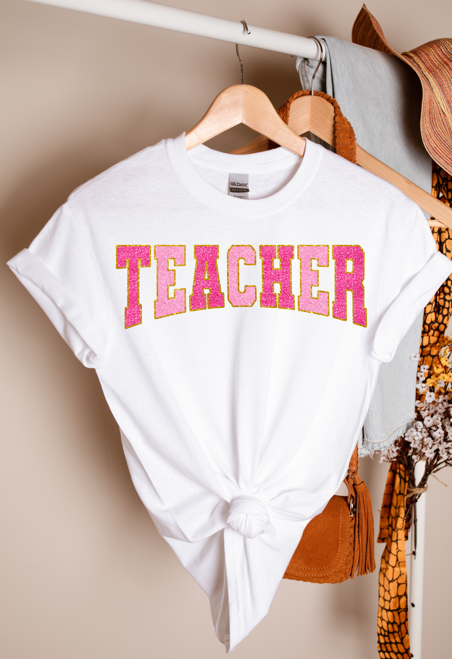 Pink Glitter Collage Teacher T-shirt