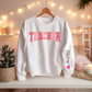 Pink Teacher Crewneck + Personalised Sleeve  *PRE-ORDER*