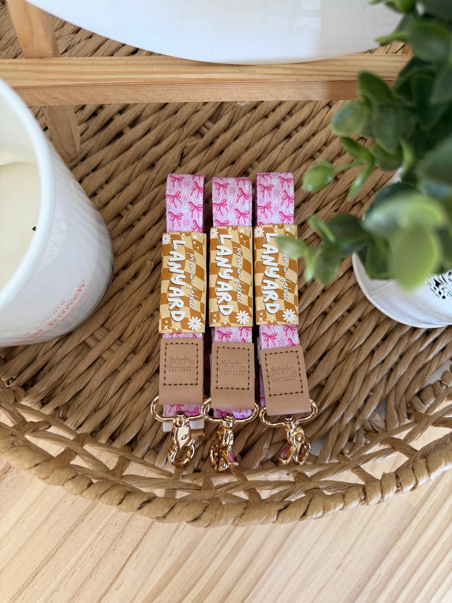 Pink Bows Fabric Lanyard